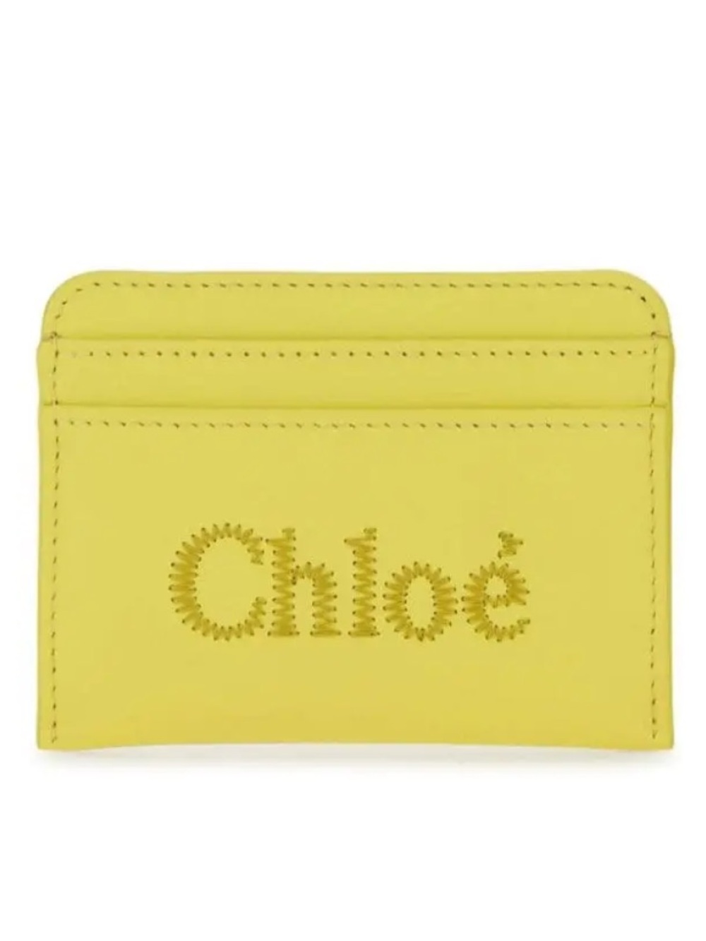 chloé yellow embroidered calfskin cardholder